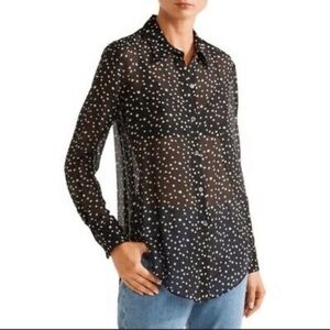 Theory Black Stars Sunaya Silk Button Down Shirt Size P